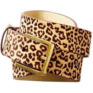 Cabi #3111 Kipling belt Leopard Print Hair on Calf with Brass Buckle, Sz medium